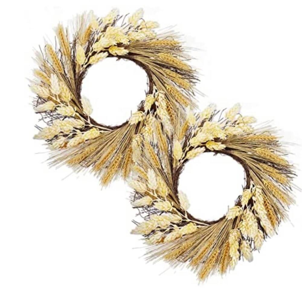 Wheat Wreath for Front Door 16 Inch Farmhouse 2PCS